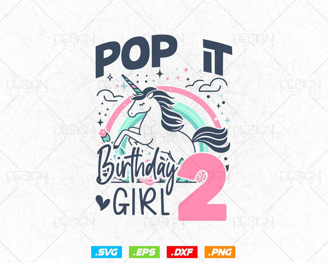 Kids Pop It 2nd Years old Birthday Svg Png, Birthday Girl Shirt for Pop Party Theme T-Shirt, Birthday Queen Svg, Unicorn Birthday Svg SVG DesignDestine 
