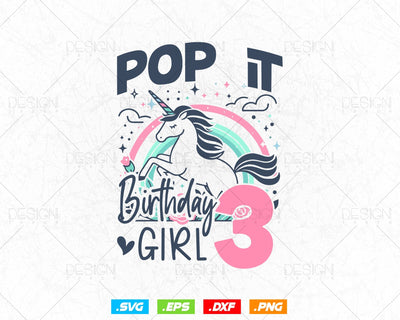Kids Pop It 3rd Years old Birthday Svg Png, Birthday Girl Shirt for Pop Party Theme T-Shirt, Birthday Queen Svg, Unicorn Birthday Svg SVG DesignDestine 