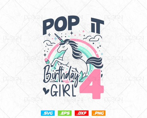 Kids Pop It 4th Years old Birthday Svg Png, Birthday Girl Shirt for Pop Party Theme T-Shirt, Birthday Queen Svg, Unicorn Birthday Svg SVG DesignDestine 