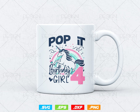 Kids Pop It 4th Years old Birthday Svg Png, Birthday Girl Shirt for Pop Party Theme T-Shirt, Birthday Queen Svg, Unicorn Birthday Svg SVG DesignDestine 
