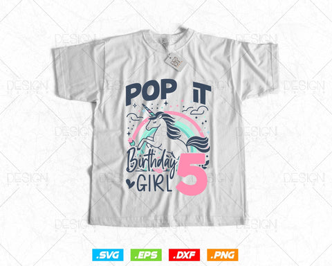 Kids Pop It 5th Years old Birthday Girl Svg Png, Birthday Girl Shirt for Pop Party Theme T-Shirt, Birthday Queen Svg, Unicorn Birthday Svg SVG DesignDestine 
