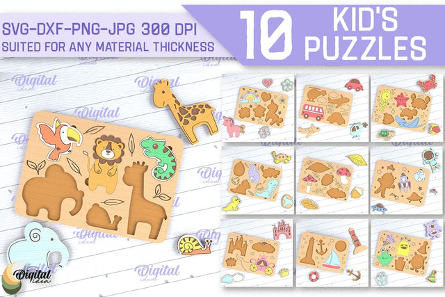 Kids Puzzle SVG Bundle. Educational Puzzle Laser Cut SVG Evgenyia Guschina 