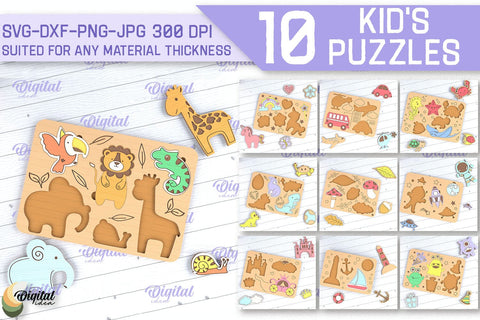 Kids Puzzle SVG Bundle. Educational Puzzle Laser Cut SVG Evgenyia Guschina 