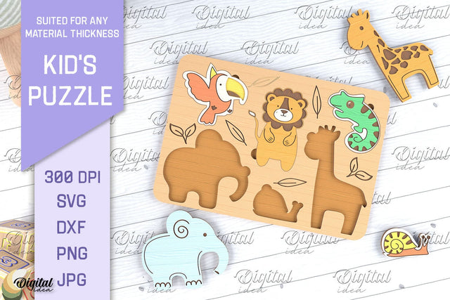Kids Puzzle SVG. Educational Puzzle Laser Cut. Animals SVG SVG Evgenyia Guschina 