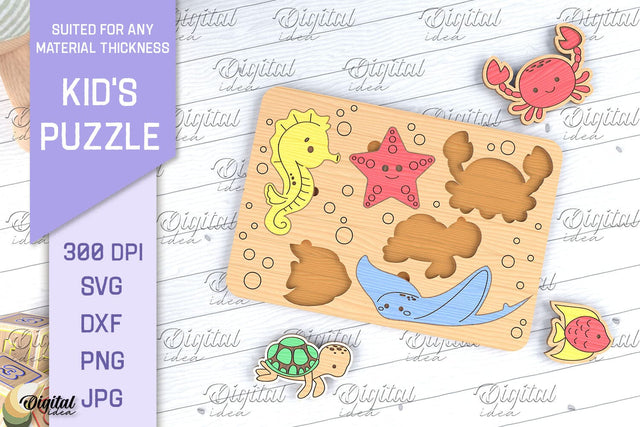 Kids Puzzle SVG. Educational Puzzle Laser Cut. Sea SVG SVG Evgenyia Guschina 