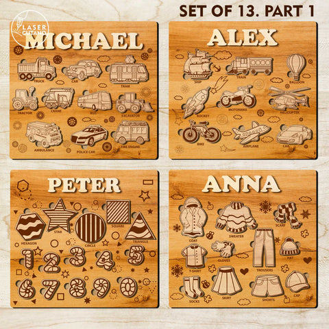 KIDS PUZZLES TEMPLATES, Multilayer Cut Files SVG LaserCutano 