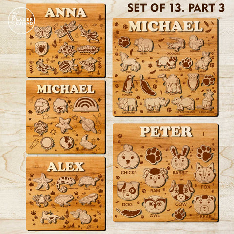 KIDS PUZZLES TEMPLATES, Multilayer Cut Files SVG LaserCutano 