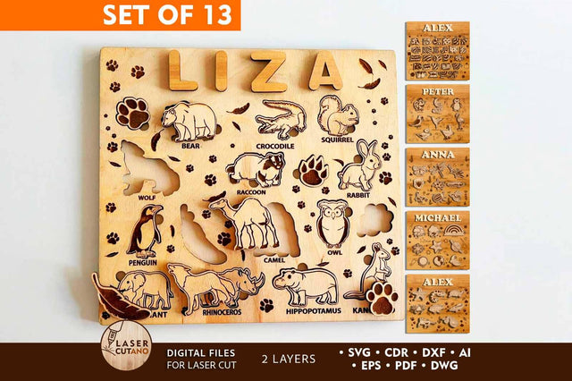 KIDS PUZZLES TEMPLATES, Multilayer Cut Files SVG LaserCutano 