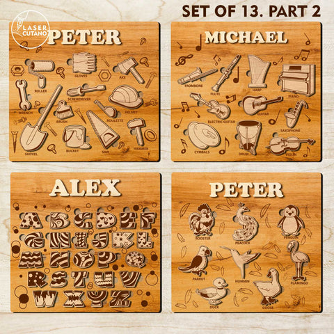 KIDS PUZZLES TEMPLATES, Multilayer Cut Files SVG LaserCutano 