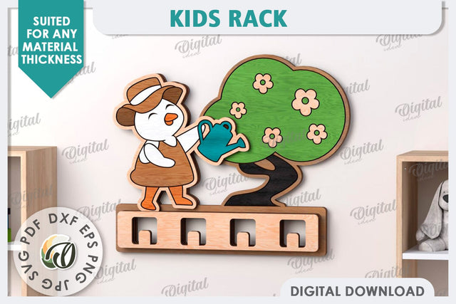 Kids Rack Laser Cut. Wooden Children's Coat Rack SVG SVG Evgenyia Guschina 