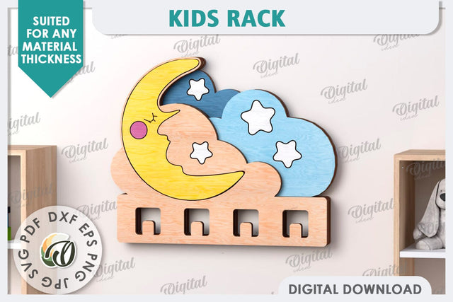 Kids Rack Laser Cut. Wooden Children's Coat Rack SVG SVG Evgenyia Guschina 