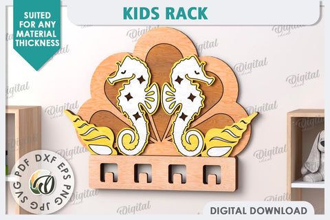 Kids Rack Laser Cut. Wooden Children's Coat Rack SVG SVG Evgenyia Guschina 