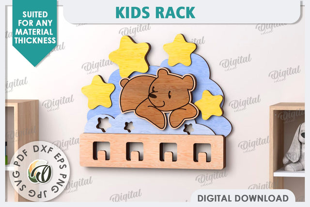 Kids Rack Laser Cut. Wooden Children's Coat Rack SVG SVG Evgenyia Guschina 
