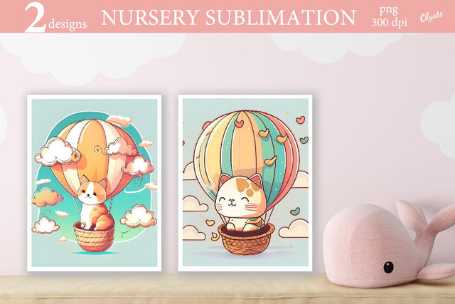Kids Room Poster PNG. Cute Animals on Airballoon Clipart Sublimation Olga Terlyanskaya 