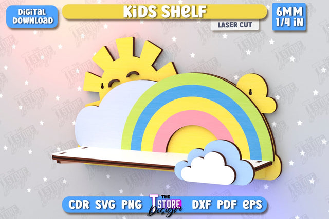 Kids Shelf Laser Cut | Rack Template | Nursery Décor | Kids Room | Book Rack | CNC File SVG The T Store Design 