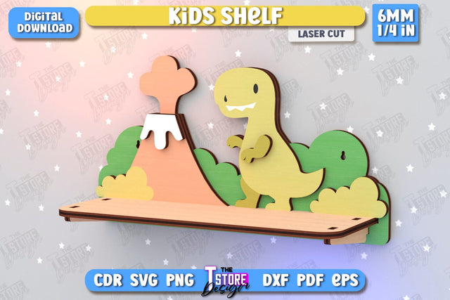 Kids Shelf Laser Cut | Rack Template | Nursery Décor | Kids Room | Book Rack | CNC File SVG The T Store Design 