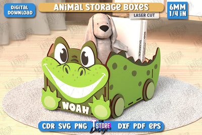Kids Storage Box Laser Cut | Animals Design | Toy Box | Kids Design | Organizer | Crocodile | CNC File SVG The T Store Design 