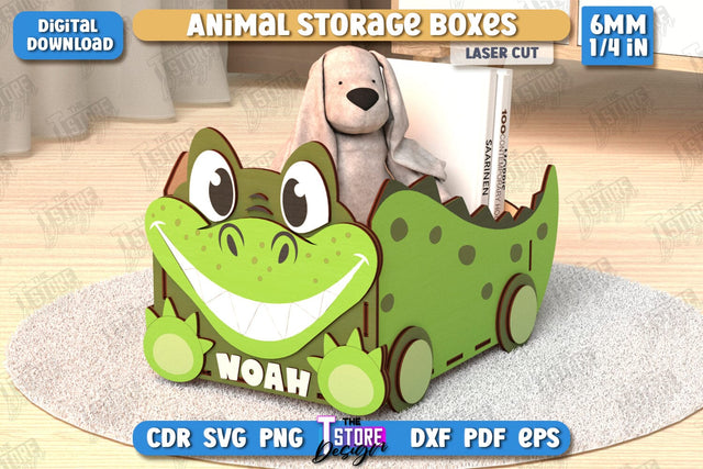 Kids Storage Box Laser Cut | Animals Design | Toy Box | Kids Design | Organizer | Crocodile | CNC File SVG The T Store Design 
