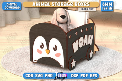 Kids Storage Box Laser Cut | Animals Design | Toy Box | Kids Design | Organizer | Penguin | CNC File SVG The T Store Design 