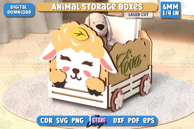 Kids Storage Box Laser Cut | Animals Design | Toy Box | Kids Design | Organizer | Sheep | CNC File SVG The T Store Design 