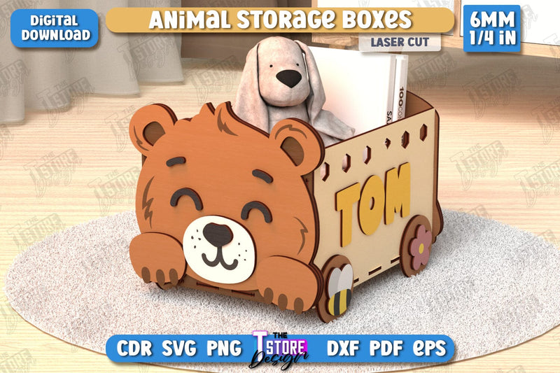 Kids Storage Box Laser Cut | Bear Design | Toy Box | Kids Design | Organizer | CNC File SVG The T Store Design 