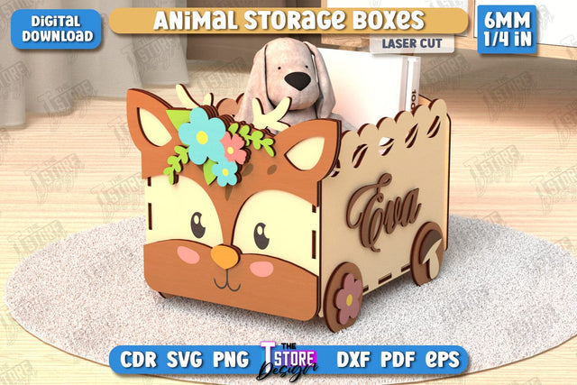 Kids Storage Box Laser Cut | Deer Design | Toy Box | Kids Design | Organizer | CNC File SVG The T Store Design 