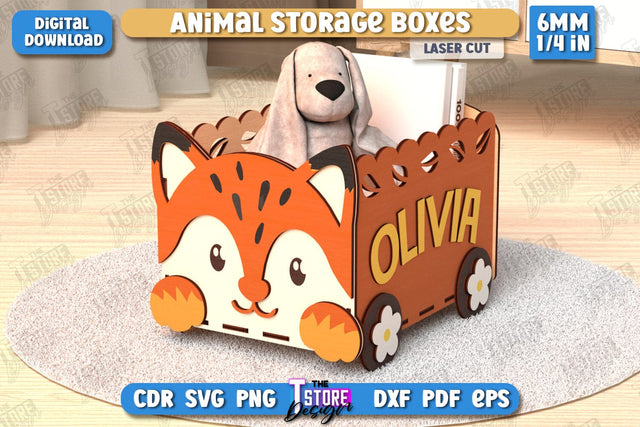 Kids Storage Box Laser Cut | Fox Design | Toy Box | Kids Design | Organizer | CNC File SVG The T Store Design 