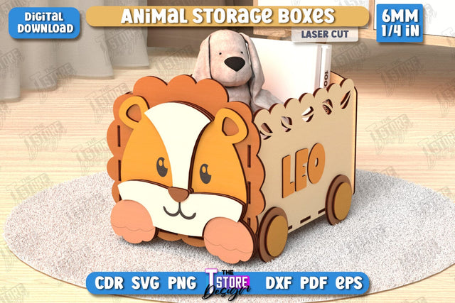 Kids Storage Box Laser Cut | Leo Design | Toy Box | Kids Design | Organizer | CNC File SVG The T Store Design 