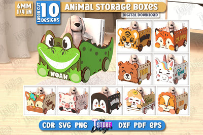 Kids Storage Boxes Laser Cut Bundle | Animals Design | Toy Boxes | Kids Design | Organizer | CNC File SVG The T Store Design 