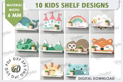 Kids Wall Shelfs Laser Cut Bundle. Shelfs for Kids Room SVG SVG Evgenyia Guschina 