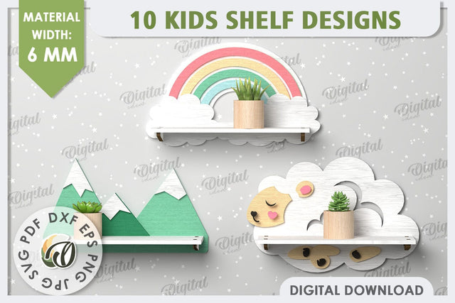Kids Wall Shelfs Laser Cut Bundle. Shelfs for Kids Room SVG SVG Evgenyia Guschina 