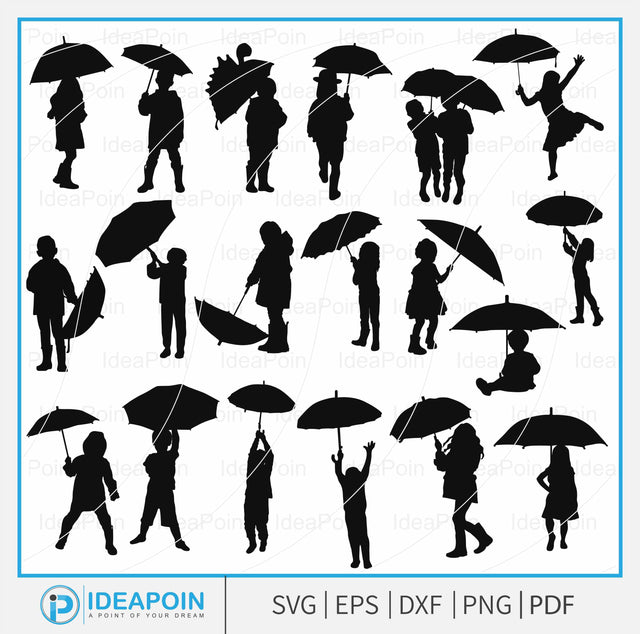 Kids With Umbrella svg, Umbrella bundle SVG, Rainy Weather SVG, Umbrella Silhouettes, Umbrella Clipart, Umbrella Cut Files SVG Dinvect 