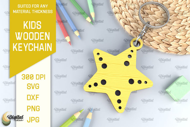 Kids Wooden Keychain Laser Cut. Key Ring for Kids SVG SVG Evgenyia Guschina 