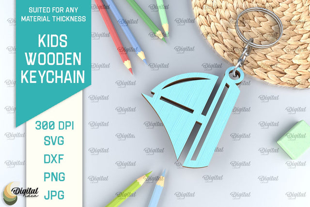 Kids Wooden Keychain Laser Cut. Key Ring for Kids SVG SVG Evgenyia Guschina 