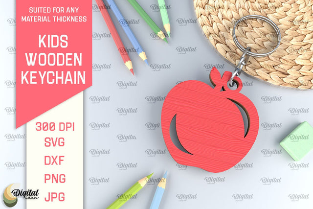 Kids Wooden Keychain Laser Cut. Key Ring for Kids SVG SVG Evgenyia Guschina 