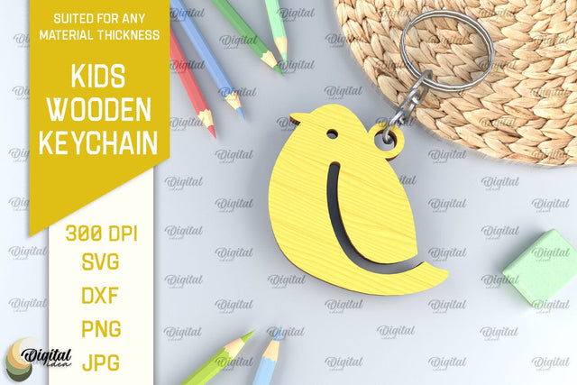 Kids Wooden Keychain Laser Cut. Key Ring for Kids SVG SVG Evgenyia Guschina 