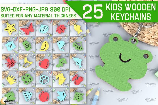 Kids Wooden Keychains Laser Cut. Key Rings for Kids SVG SVG Evgenyia Guschina 