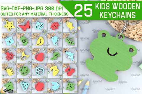 Kids Wooden Keychains Laser Cut. Key Rings for Kids SVG SVG Evgenyia Guschina 