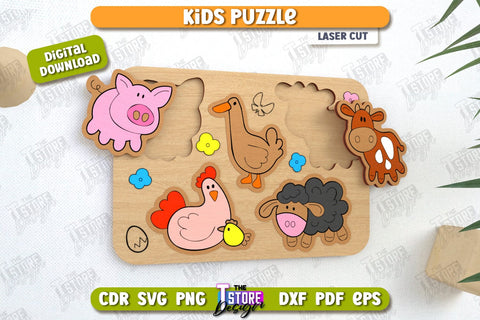 Kids Wooden Puzzle Laser Cut Bundle | Montessori Toy | Wooden Animal Puzzle | Educational Game | CNC Files SVG The T Store Design 