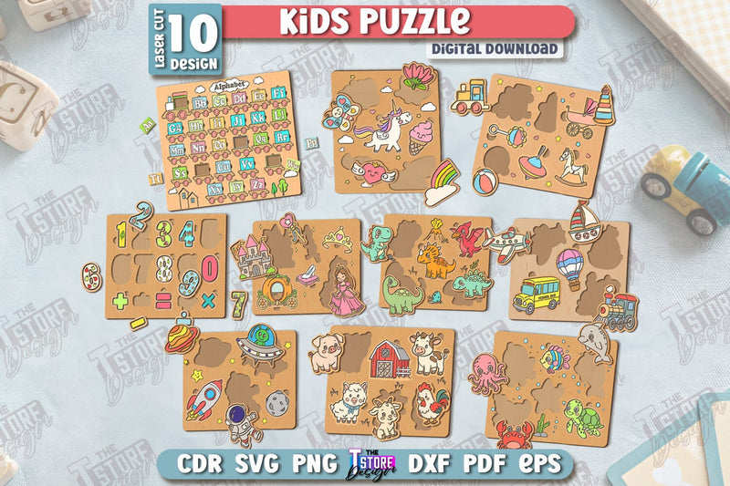 Kids Wooden Puzzle Laser Cut Bundle | Montessori Toy | Wooden Animal ...