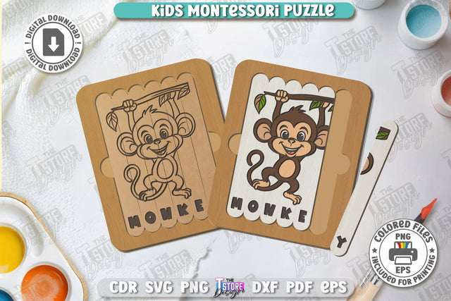 Kids Wooden Puzzle Laser Cut | Montessori Toy | Wooden Animal Puzzle | Educational Game | CNC File SVG The T Store Design 