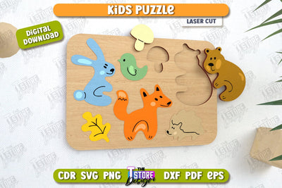 Kids Wooden Puzzle Laser Cut | Montessori Toy | Wooden Animal Puzzle | Educational Game | CNC File SVG The T Store Design 