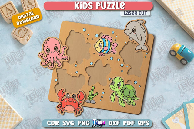 Kids Wooden Puzzle Laser Cut | Montessori Toy | Wooden Animal Puzzle | Educational Game | CNC File SVG The T Store Design 