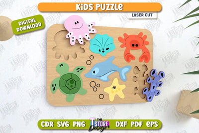 Kids Wooden Puzzle Laser Cut | Montessori Toy | Wooden Animal Puzzle | Educational Game | CNC File SVG The T Store Design 