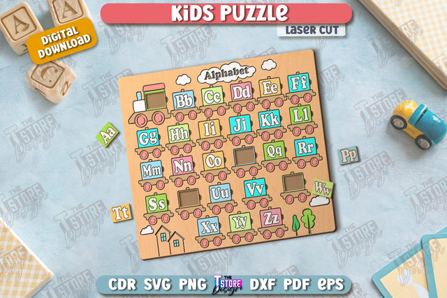 Kids Wooden Puzzle Laser Cut | Montessori Toy | Wooden Animal Puzzle | Educational Game | CNC File SVG The T Store Design 