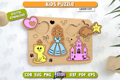 Kids Wooden Puzzle Laser Cut | Montessori Toy | Wooden Animal Puzzle | Educational Game | CNC File SVG The T Store Design 