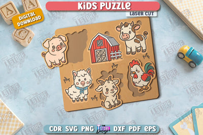 Kids Wooden Puzzle Laser Cut | Montessori Toy | Wooden Animal Puzzle | Educational Game | CNC File SVG The T Store Design 