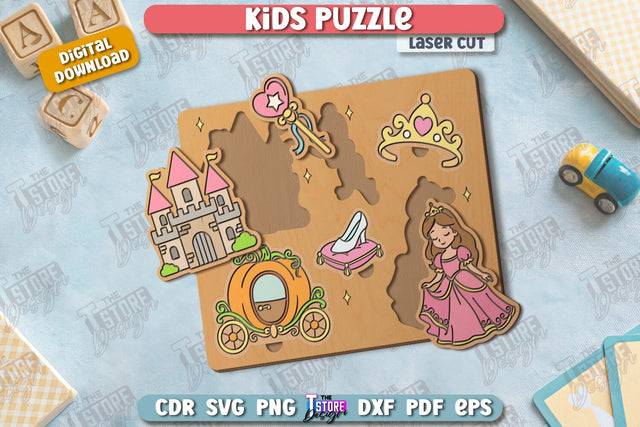 Kids Wooden Puzzle Laser Cut | Montessori Toy | Wooden Princess Puzzle | Educational Game | CNC File SVG The T Store Design 