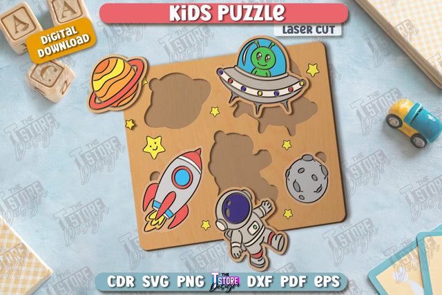 Kids Wooden Puzzle Laser Cut | Montessori Toy | Wooden Space Puzzle | Educational Game | CNC File SVG The T Store Design 