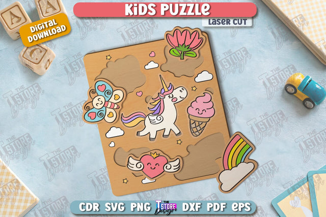 Kids Wooden Puzzle Laser Cut | Montessori Toy | Wooden Unicorn Puzzle | Educational Game | CNC File SVG The T Store Design 